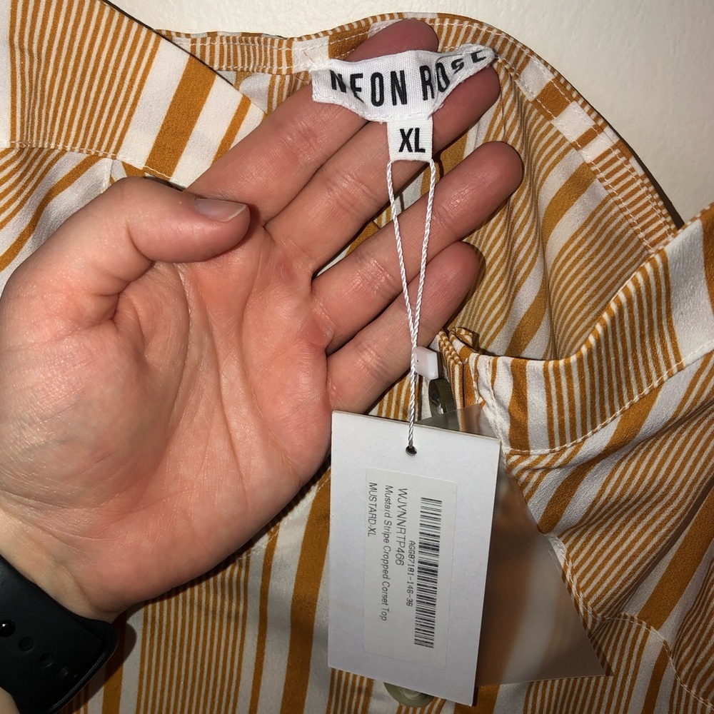 NWT Neon Rose Mustard Stripe Cropped Corset Top - Picture 2 of 4